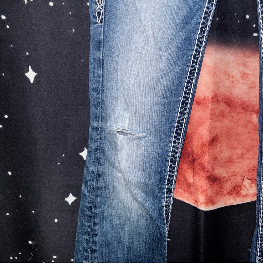 Rock Revival Blue Boot Cut Jeans with Decorative Stitching - Picture 4 of 16